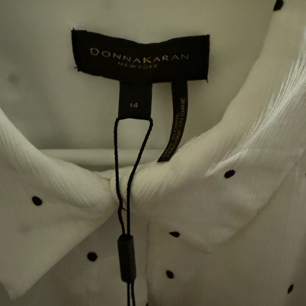 Donna Karan Cream Long Sleeve Pleated Shirt Dress DKNY new with Tags Polka Dot - Picture 2 of 4